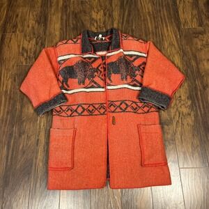 Vintage 80's Women's Robben Alexander NY Wool Buffalo Print Blanket Coat - READ!